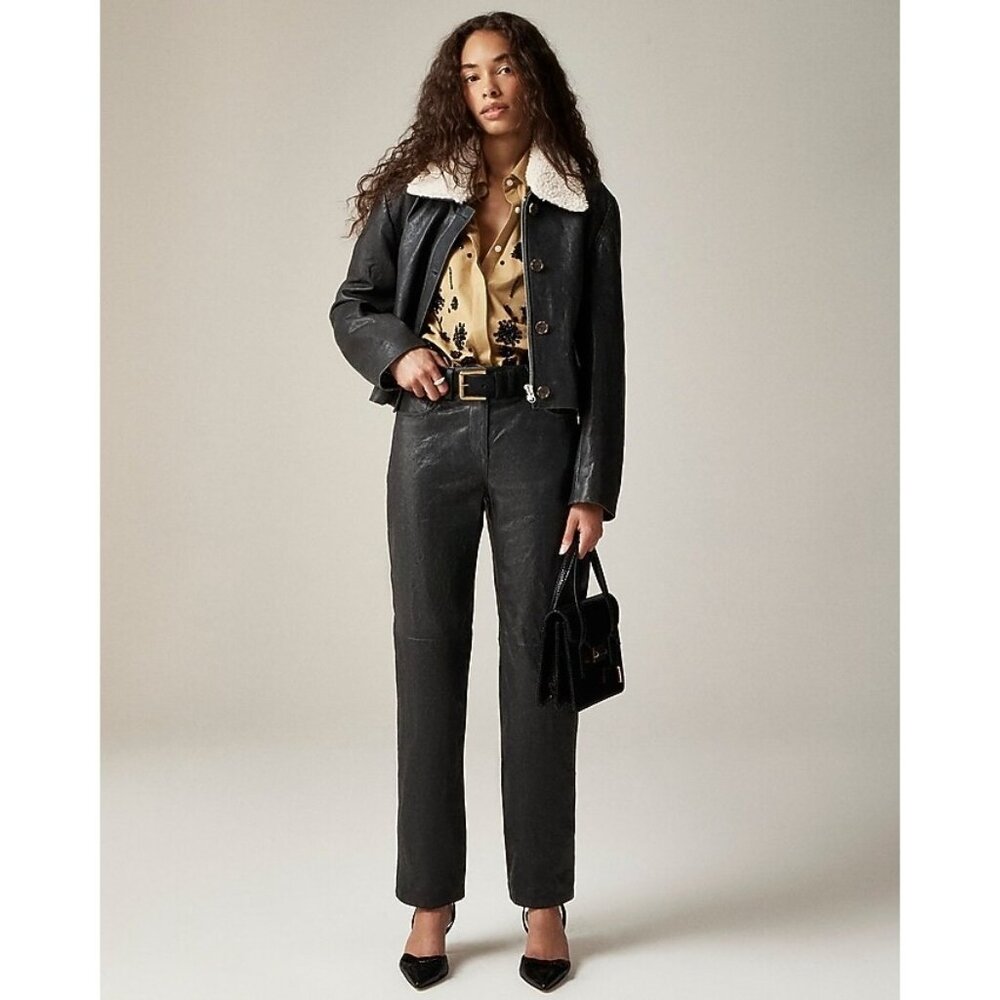 NWT J.Crew Collection Straight-leg Leather Pant in Black Heavyweight Relaxed 6